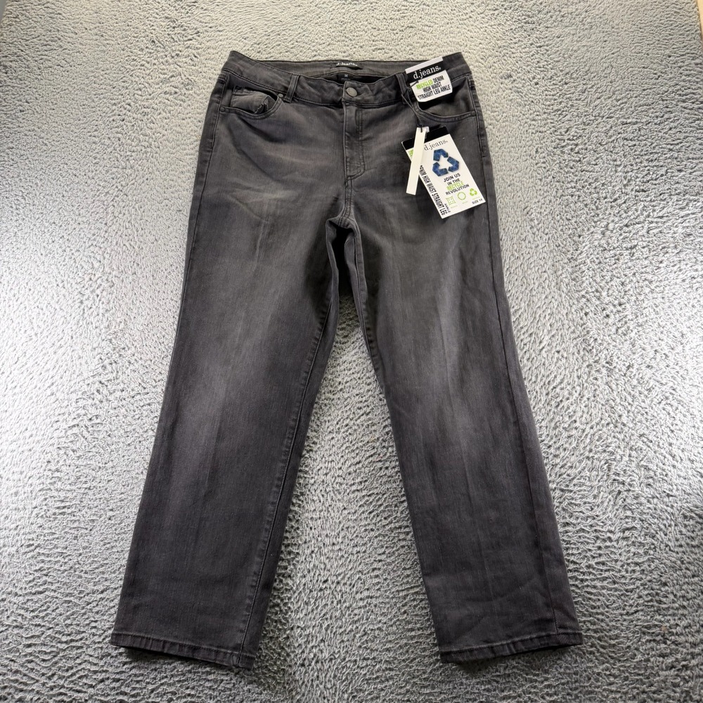 D.Jeans Women 14 Black Cotton Denim Straight Ankle Faded Stretch Workwear Travel